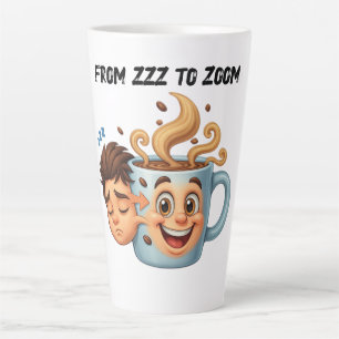 "Van Zzz naar Zoom" T-Shirt - Koffiekopje Gezicht Latte Mok