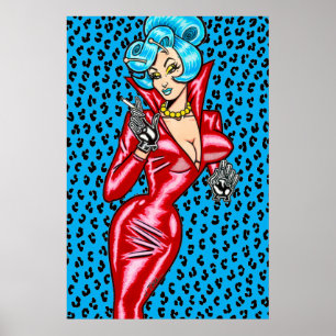 Vana DeVinyl™/Rood Vinyl Jurk/Blauw Poster