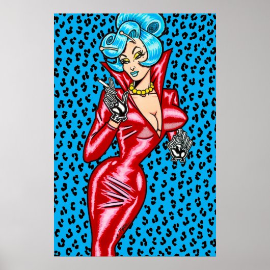 Vana DeVinyl™/Rood Vinyl Jurk/Blauw Poster (Voorkant)