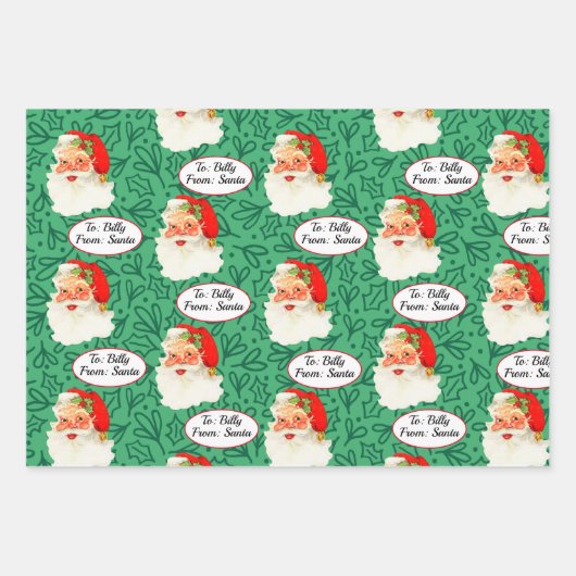 Vanaf Santa Add Child's Name 3 Personal Kerstmis Inpakpapier Vel (Voorkant)