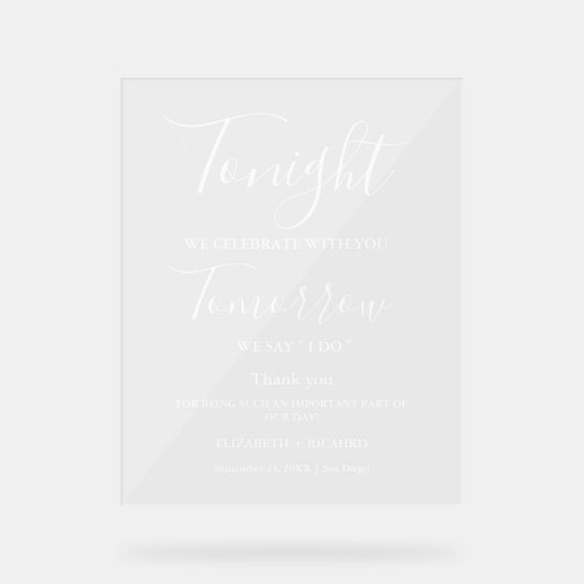 Vanavond vieren we het bruiloftsprobediner bord (Voorkant)