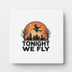 Vanavond Vliegen Vintage Heks Halloween Shirt Ontw Fotoplaat