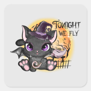 Vanavond vliegen we - Black Witch Cat Vierkante Sticker