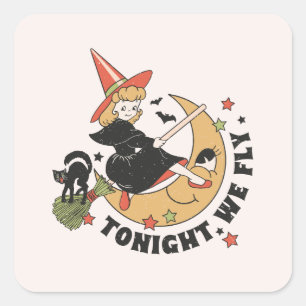 Vanavond vliegen we schattige heks vierkante sticker