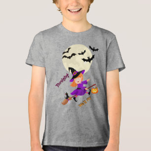 Vanavond vliegen we Schattigee heks Broom Flying T Tri-Blend Shirt