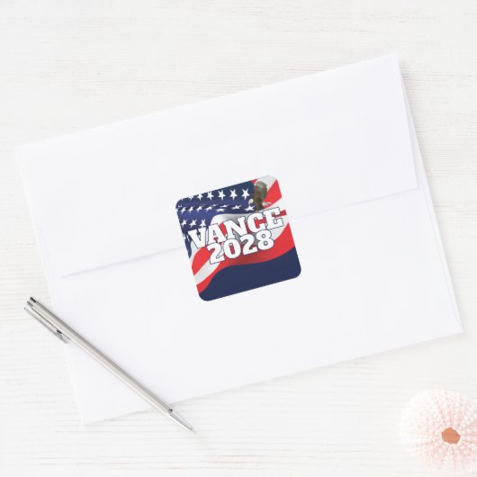 Vance 2028 Text With Flag and Bald Eagle Vierkante Sticker (Envelop)