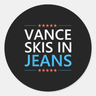 Vance ski's in jeans grappig skiën en Vance ski qu Ronde Sticker