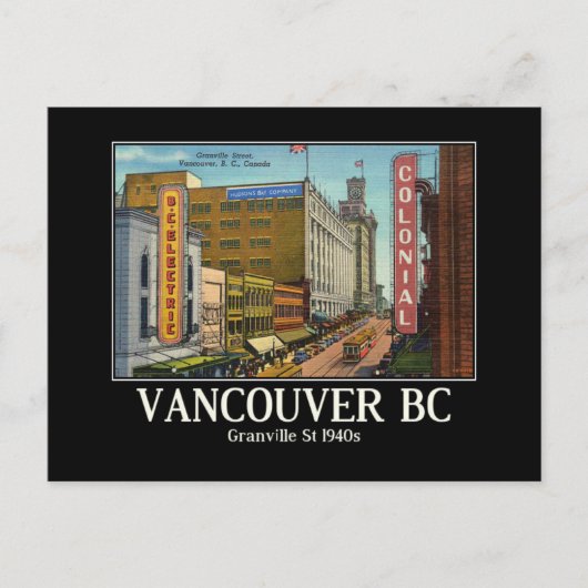 Vancouver BC Canada Granville St 1940 Briefkaart (Voorkant)