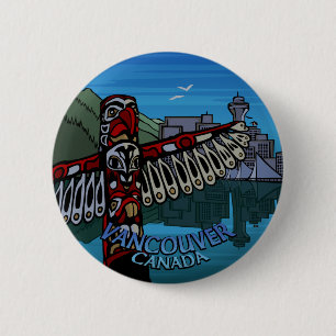 Vancouver Buttonnen Souvenir Buttonnen Totem Pole  Ronde Button 5,7 Cm