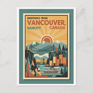 Vancouver Canada Retro Reisposter – 1930s Briefkaart