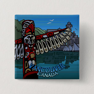 Vancouver Canada Souvenir Buttonnen Totem Pole Art Vierkante Button 5,1 Cm
