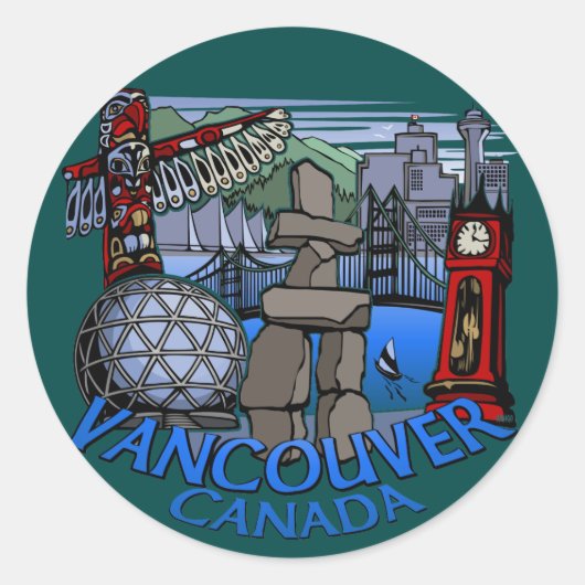 Vancouver Canada Stickers Totem Pole Landmark Art (Voorkant)