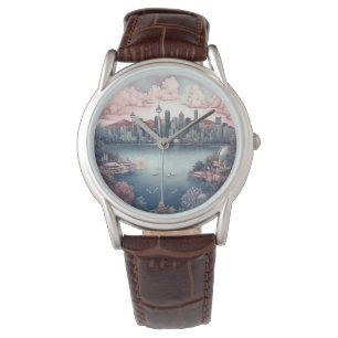 Vancouver City Canada Reizen Schilderij Horloge
