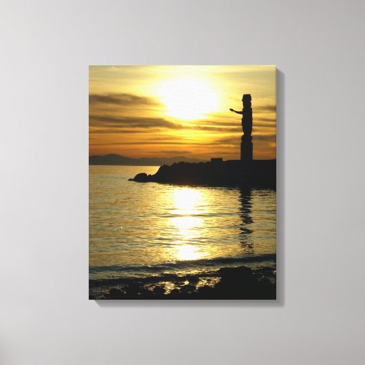 Vancouver Totem Poles Sunset Art Print Canvas (Voorkant)