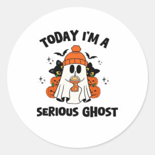 VANDAAG BEN IK EEN SERIEUZE SPOOKKOFFIE POMPOEN HA RONDE STICKER