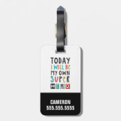 Vandaag ben ik mijn eigen super Hero Bagagelabel (Achterkant verticaal)