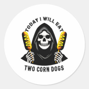 Vandaag eet ik twee maishonden skelet Gekke meme Ronde Sticker