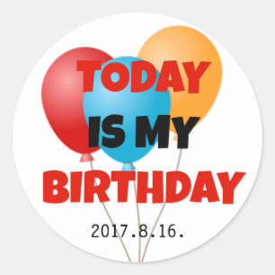 Vandaag is mijn geboortedag, kleurrijke ballongevi ronde sticker