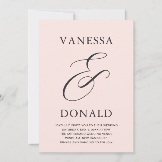 Vanessa Blush Roze Moderne bruiloft Kaart (Voorkant)