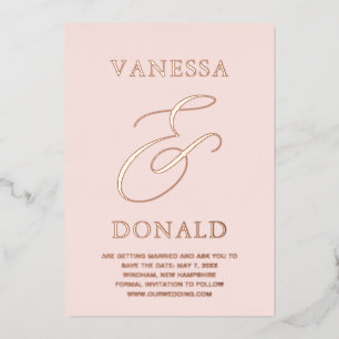 Vanessa Blush Roze Moderne Trouw Save the Date Folie Uitnodiging