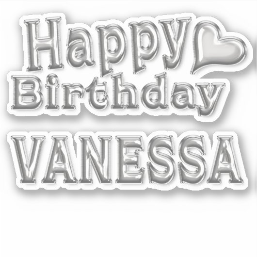 Vanessa Happy Birthday silver Aufkleber Sticker (Voorkant)