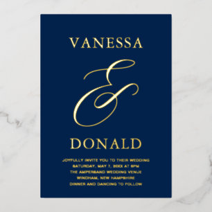 Vanessa Navy Blue Modern Wedding Folie Uitnodiging