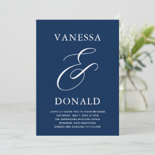 Vanessa Navy Blue Modern Wedding Kaart