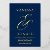 Vanessa Navy Blue Modern Wedding Save the Date Folie Uitnodiging (Voorkant)