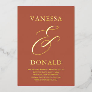 Vanessa Terracotta Modern Wedding Save the Date Folie Uitnodiging
