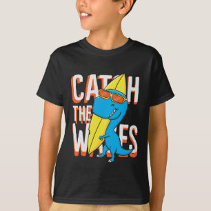 Vang de golven Dino Surf Grappig Schattige T-shirt