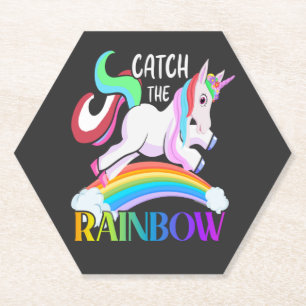 Vang het Regenboog Eenhoorn Ontwerp Kartonnen Onderzetters