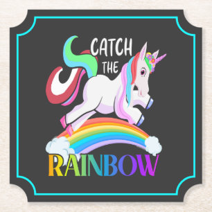 Vang het Regenboog Eenhoorn Ontwerp Kartonnen Onderzetters