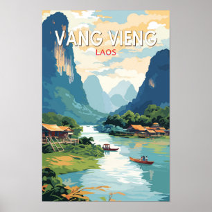 Vang Vieng Laos Reizen Kunst Vintage Poster