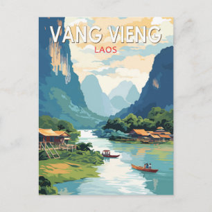 Vang Vieng Laos Travel Art Vintage Briefkaart