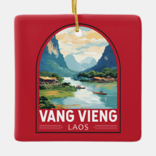 Vang Vieng Laos Travel Art Vintage Keramisch Ornament