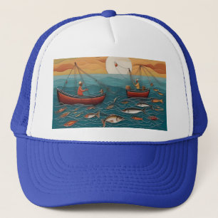 Vangst van de Dag Visserij Folk Art, Trucker Pet