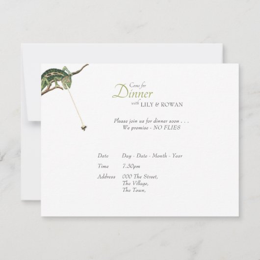 Vangstvliegen Quirky Dinner Invitation Chameleons Kaart (Achterkant)