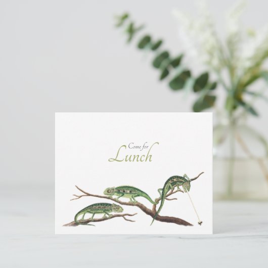 Vangstvliegen Quirky Lunch Invitation Chameleons Kaart (Staand voorkant)