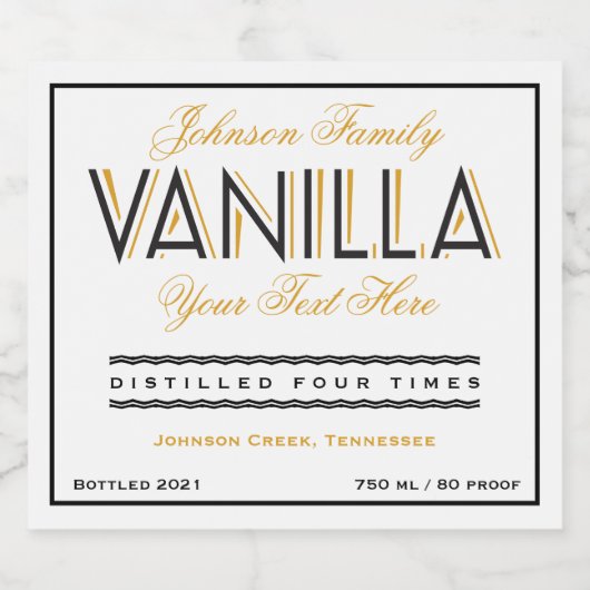 Vanilla Black en Golden Liquor Bottle Label Likeurfles Etiket (Enkel label)