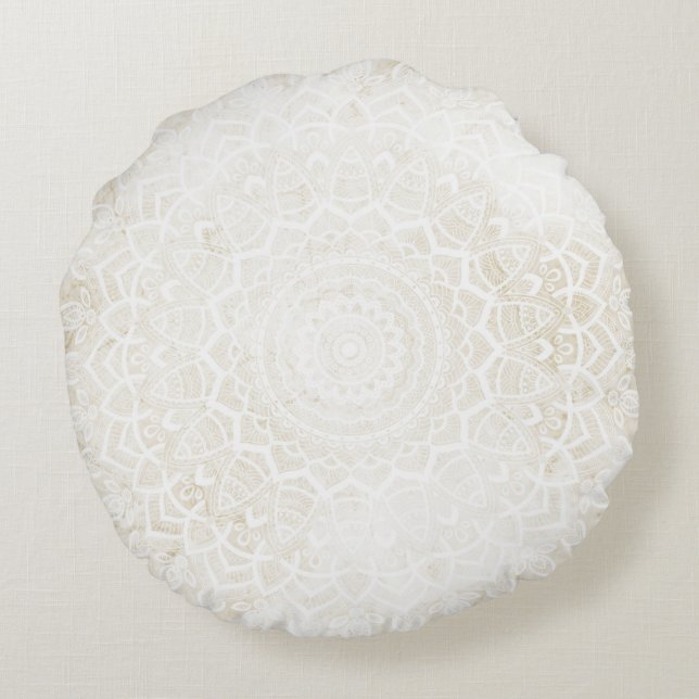 Vanilla Cream Mandala Round Cushion Rond Kussen (Achterkant)