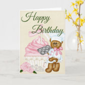 Vanilla Cupcake avec Bear Baker Bonne carte d'anni (Fleur jaune)