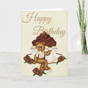 Vanilla Cupcake w/Teddy Bear Happy Birthday Kaart