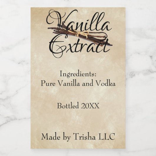 Vanilla Extrait Étiquette personnalisé (Étiquettes simples)