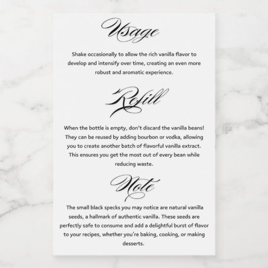 Vanilla Extrait Utilisation apothecaire étiquettes (Étiquettes simples)