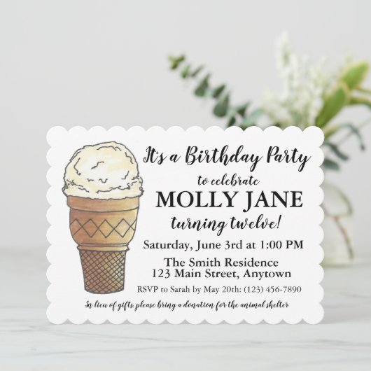 Vanilla Ice Cream Social Cone Scoop Birthday Party Kaart (Staand voorkant)