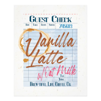 Vanilla Latte Oat Milk Koffie Gast Check Ontvangst Foto Afdruk