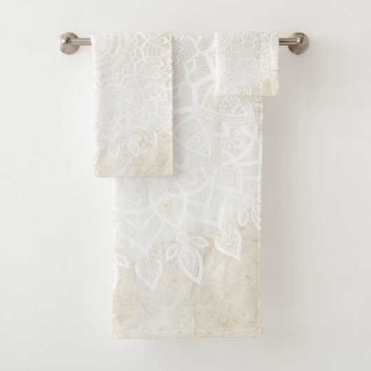 Vanilla Mandala Bath Towel, Towel & Face Cloth Set Bad Handdoek (Insitu)