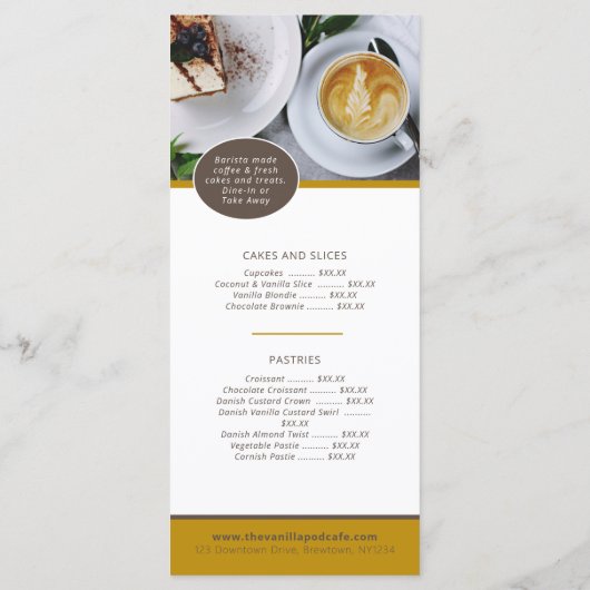 Vanilla pod café fleur café et menu gâteau (Dos)