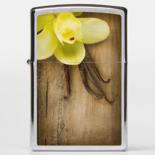 Vanilla Pods and Flower over Wooden Background