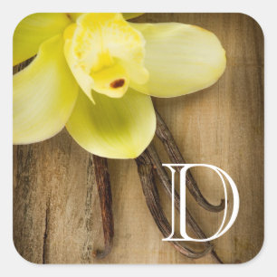 Vanilla Pods and Flower over Wooden Background Vierkante Sticker